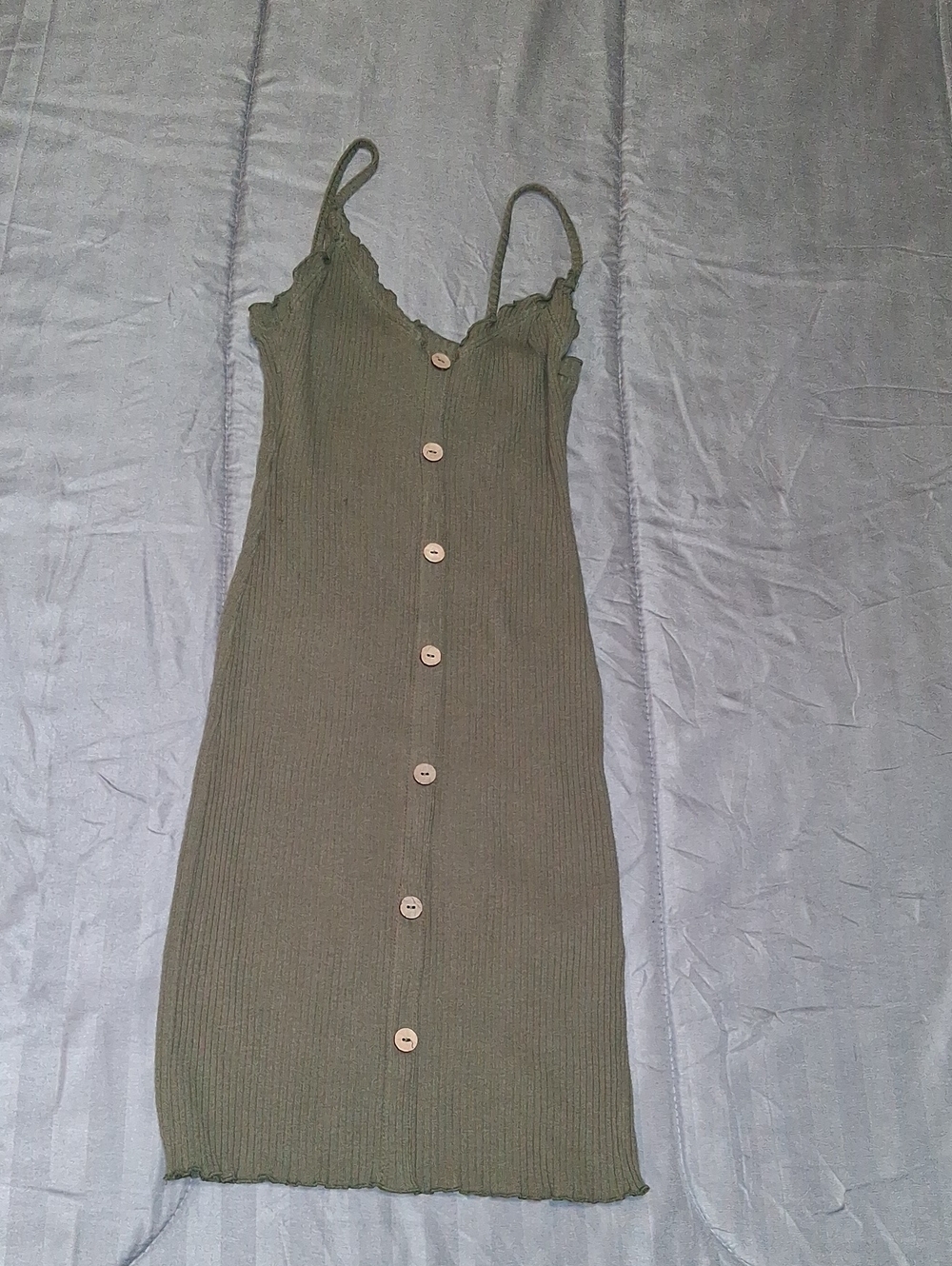 Derek Heart Olive Ribbed Button-Down Maxi Dress